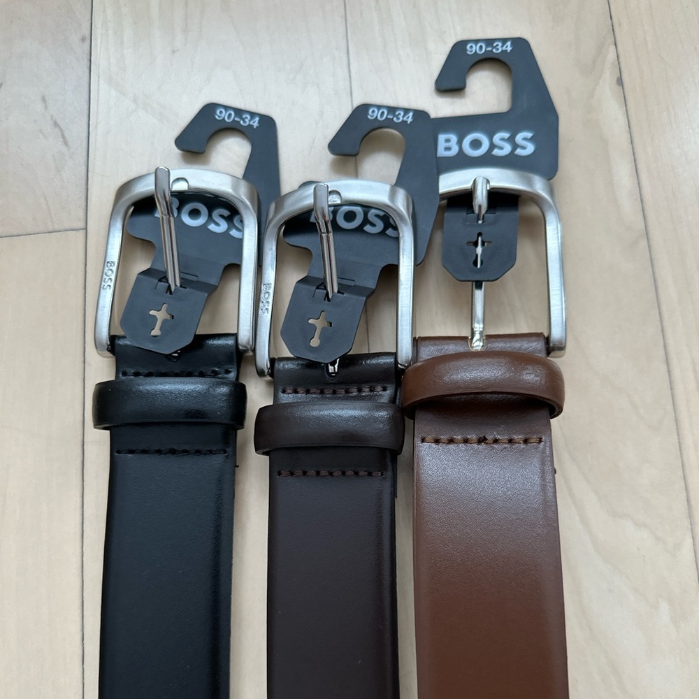 3 NWT Hugo Boss leather Men belts (black, light and dark brown)